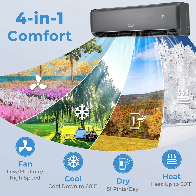 12000 BTU Mini Split Air Conditioner w/Heat Pump Black Metal