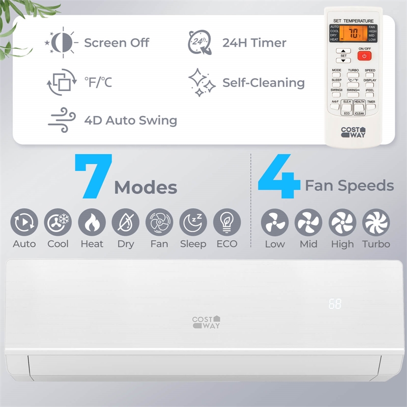 18000 BTU Mini Split Air Conditioner White Metal