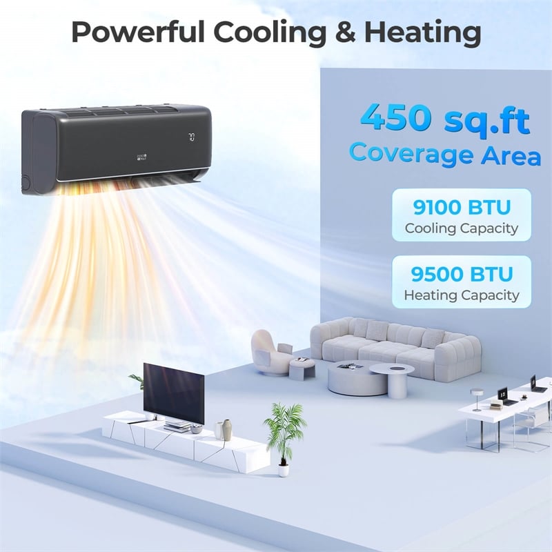 9100BTU Wifi Enabled Mini Split AC Black Metal