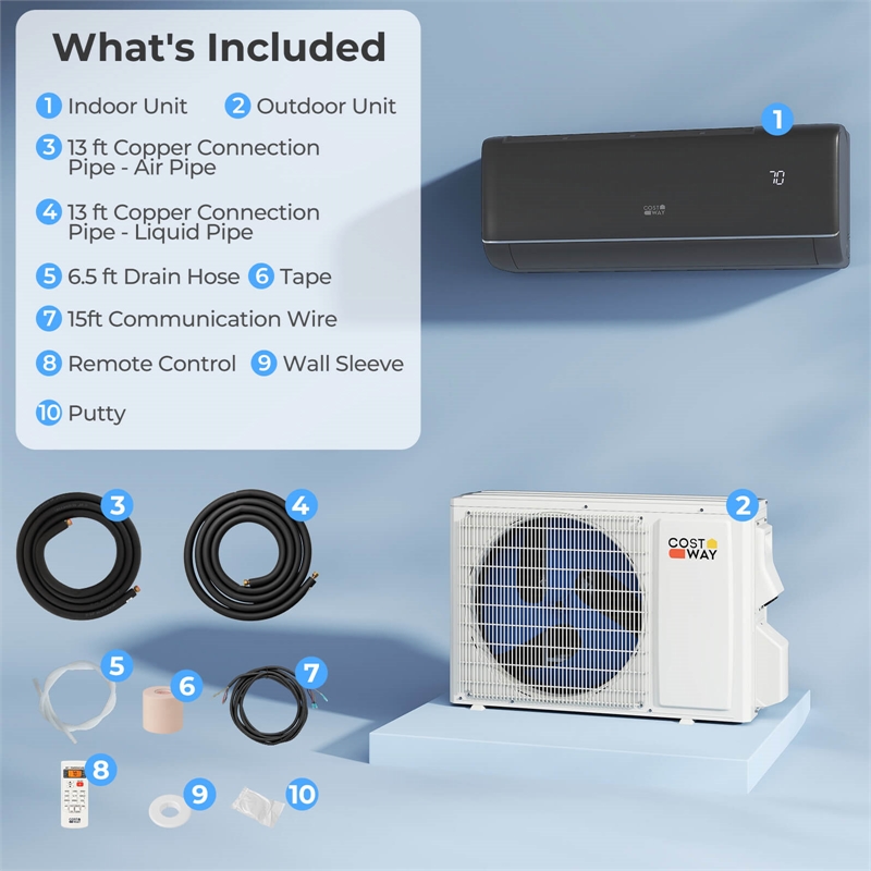 9100BTU Wifi Enabled Mini Split AC Black Metal