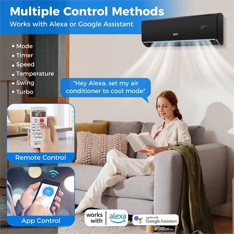 12000 BTU Wifi Enabled Mini Split Air Conditionere Black Metal