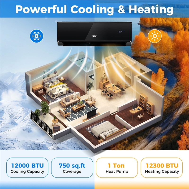 12000 BTU Wifi Enabled Mini Split Air Conditionere Black Metal