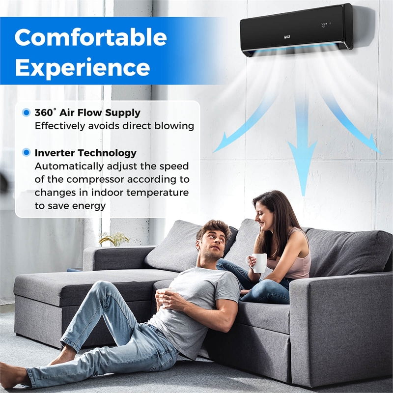 12000 BTU Wifi Enabled Mini Split Air Conditionere Black Metal
