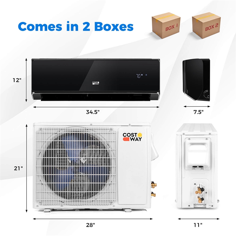 12000 BTU Wifi Enabled Mini Split Air Conditionere Black Metal