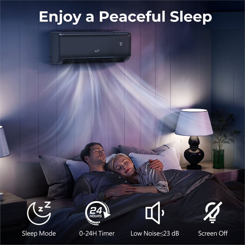 12000BTU Wifi Enabled Mini Split AC Black Metal