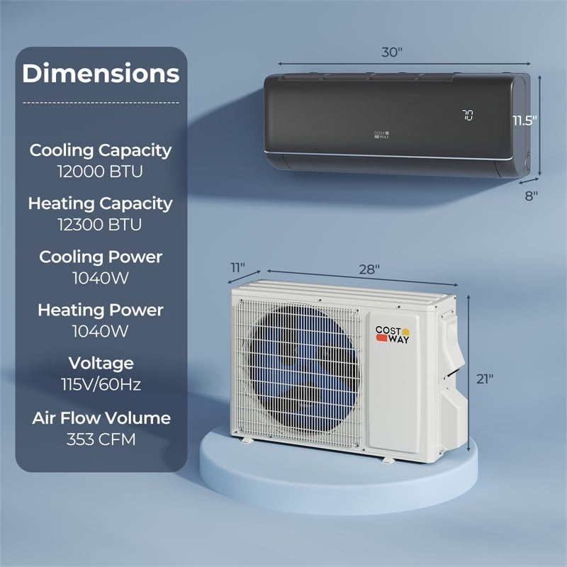 12000BTU Wifi Enabled Mini Split AC Black Metal