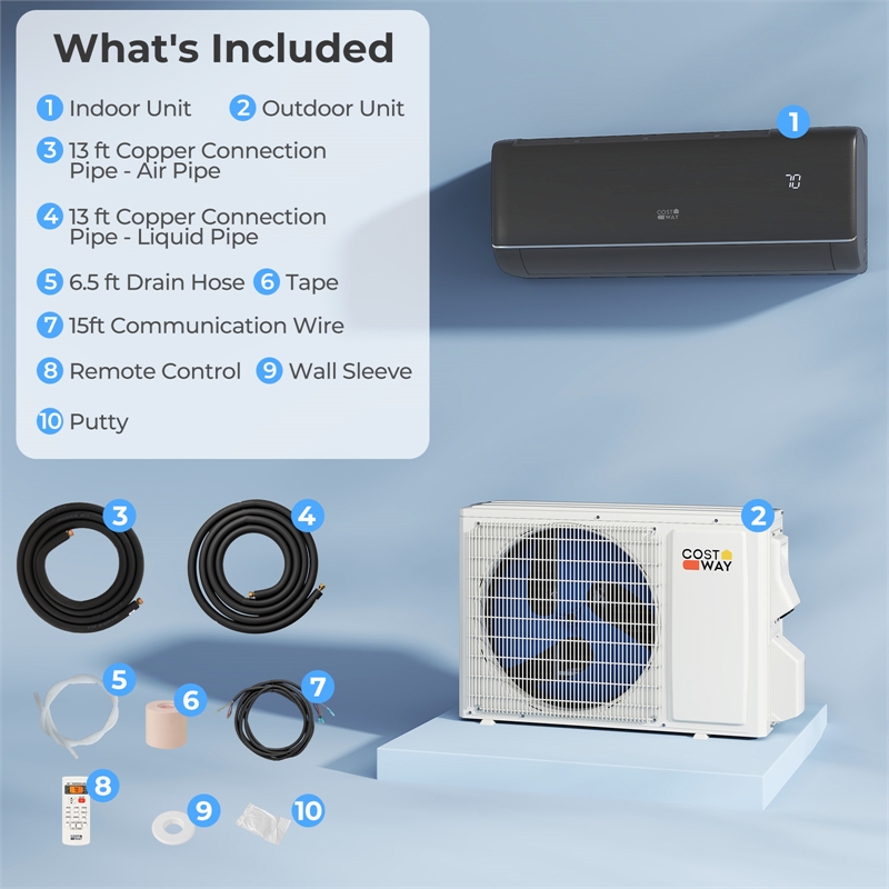 12000BTU Wifi Enabled Mini Split AC Black Metal