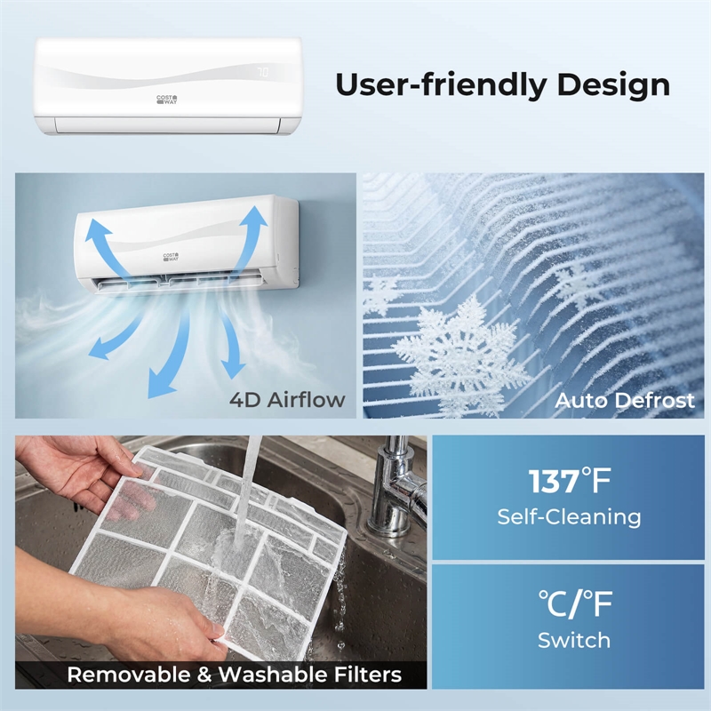 12000 BTU Mini Split Air Conditioner and Heater White Metal