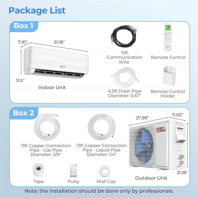 12000 BTU Mini Split Air Conditioner and Heater White Metal
