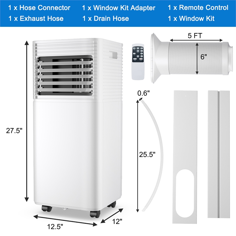 5000 BTU (8000 BTU ASHRAE) Portable Air Conditioner Air Cooler Black