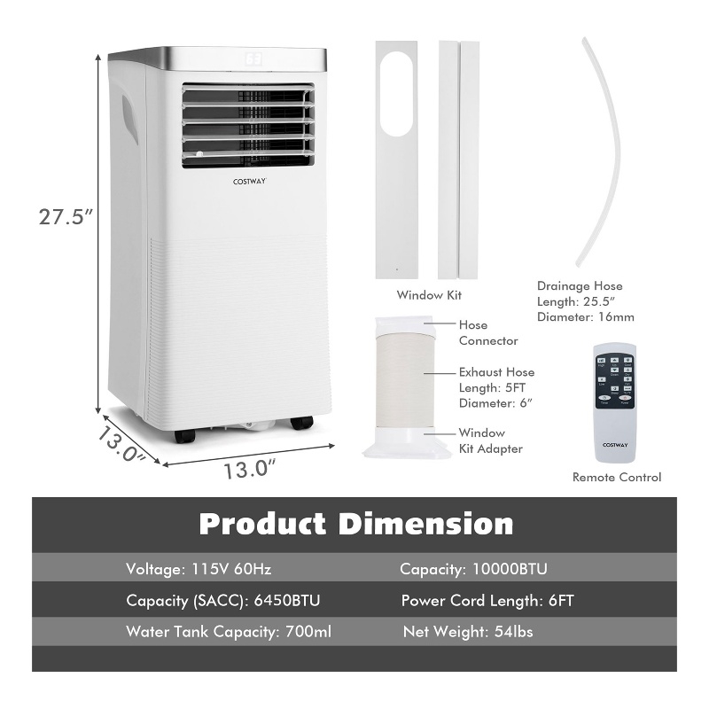 6450 BTU (10000BTU ASHRAE) Portable Air Conditioner Air Cooler
