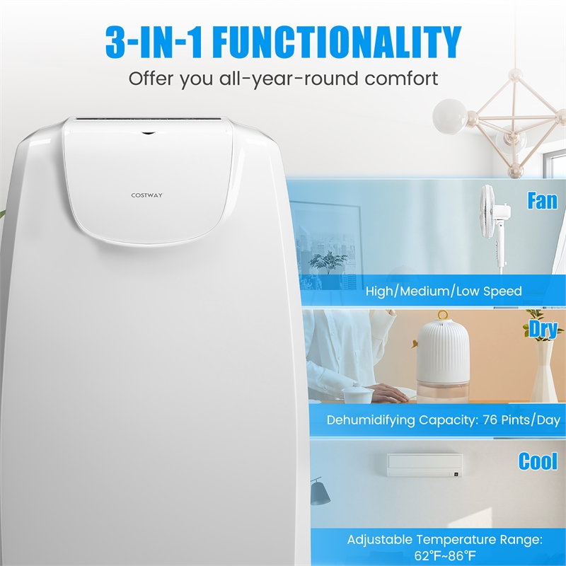 8000 BTU (11500 BTU ASHRAE) Dual Hose Portable Air Conditioner AC Unit