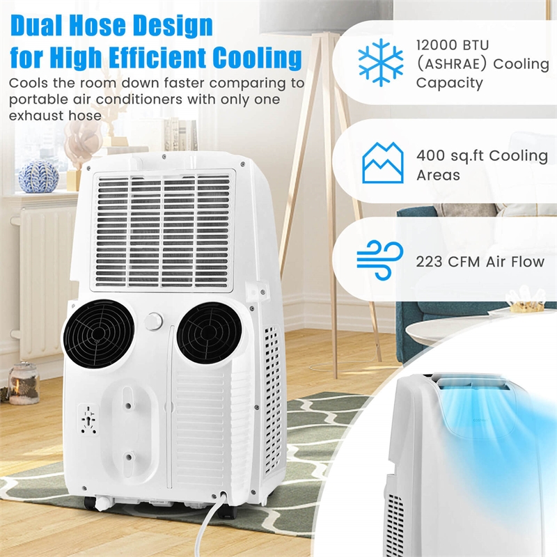 8000 BTU (11500 BTU ASHRAE) Dual Hose Portable Air Conditioner AC Unit