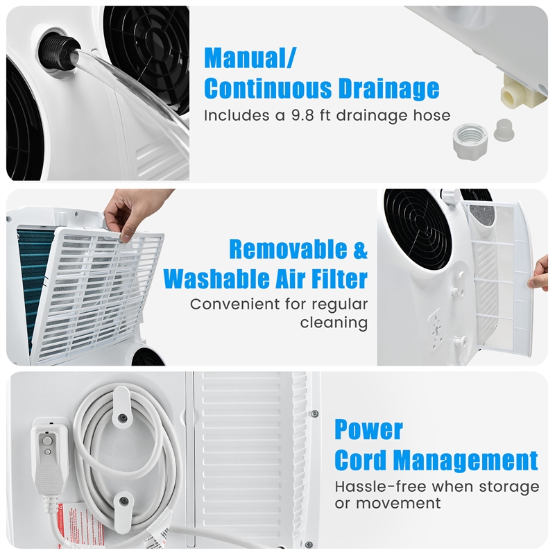 8000 BTU (11500 BTU ASHRAE) Dual Hose Portable Air Conditioner AC Unit