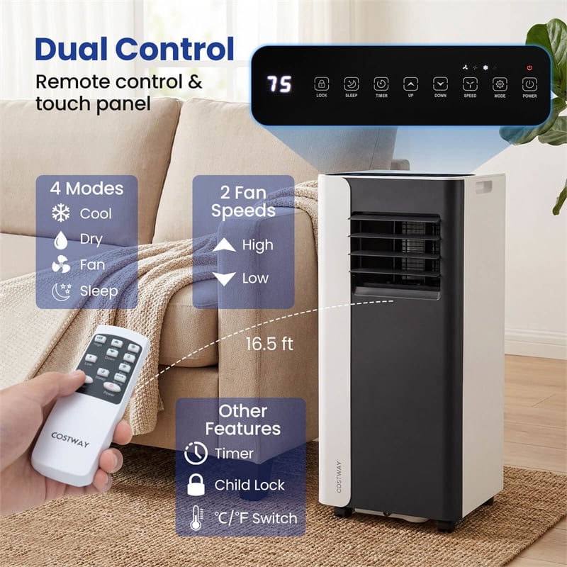 8000 BTU 3 in 1 Portable Air Conditioner with Fan Sleep Mode 24H Timer