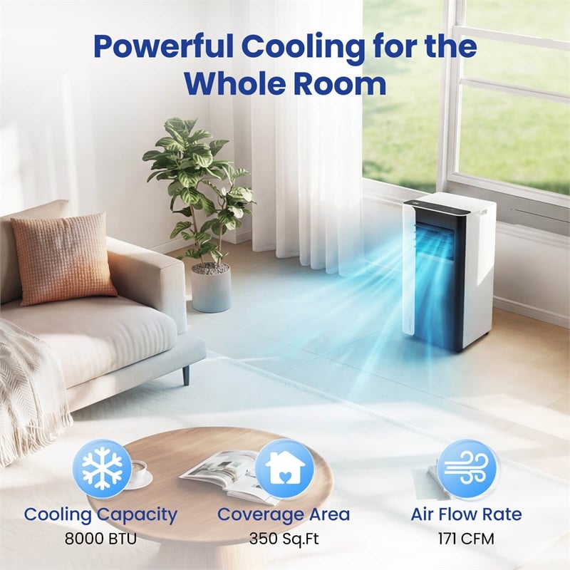 8000 BTU 3 in 1 Portable Air Conditioner with Fan Sleep Mode 24H Timer
