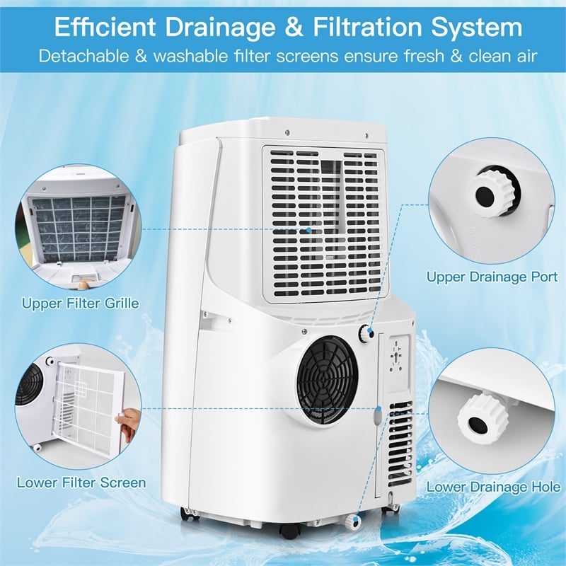 8150 BTU (12000BTU ASHRAE) Portable Air Conditioner Air Cooler Fan Dehumidifier