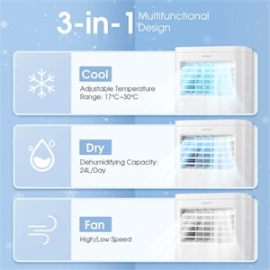 6000 BTU (10000 BTU ASHRAE) Portable Air Conditioner With Cool Dehum Fan