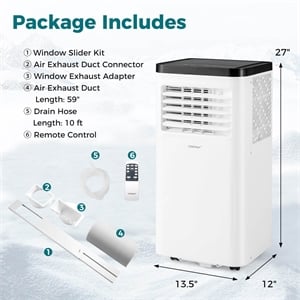 8000 BTU Portable Air Conditioner with Fan and Dehumidifier Remote Control