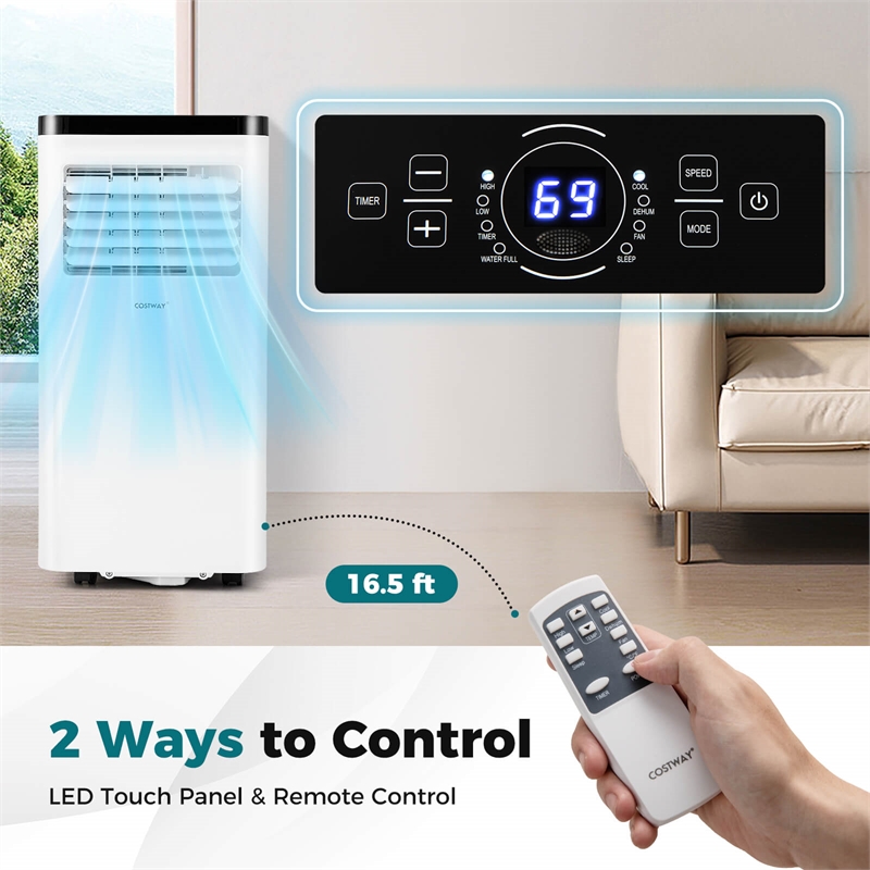 8000 BTU Portable Air Conditioner with Fan and Dehumidifier Remote Control