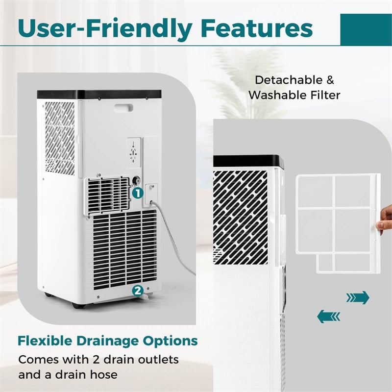 10000 BTU Portable Air Conditioner with Fan and Dehumidifier Remote Control