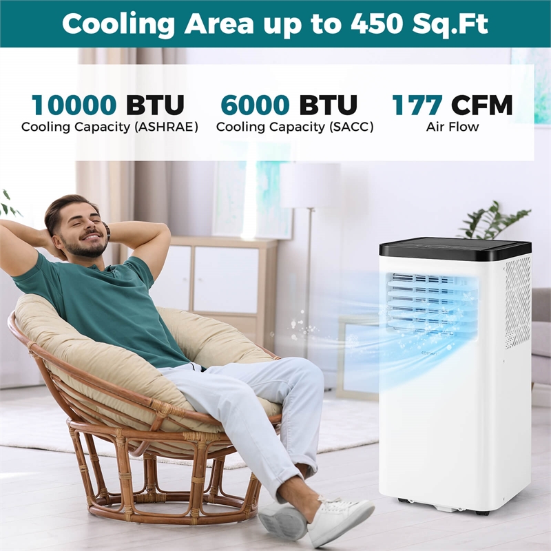 10000 BTU Portable Air Conditioner with Fan and Dehumidifier Remote Control