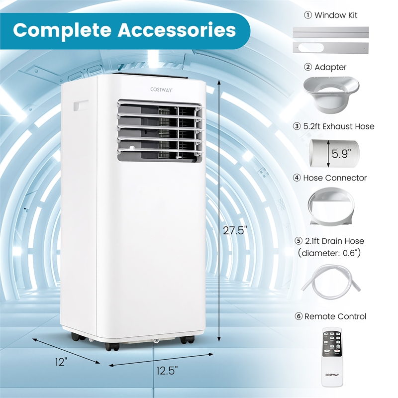 8000 BTU Portable Air Conditioner AC Unit with  Cool Fan Dehum Sleep Mode