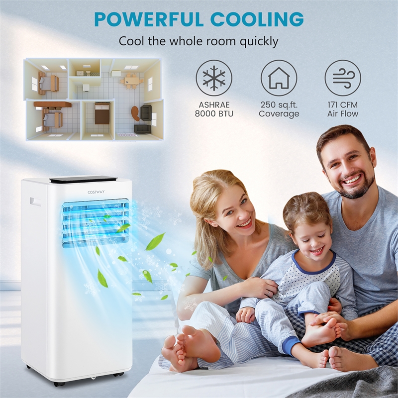 8000 BTU Portable Air Conditioner AC Unit with  Cool Fan Dehum Sleep Mode