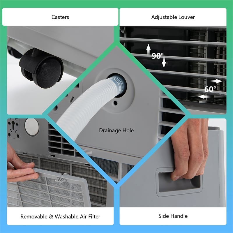 6000 BTU (10000 BTU ASHRAE) Portable Air Conditioner with Remote Control Gray