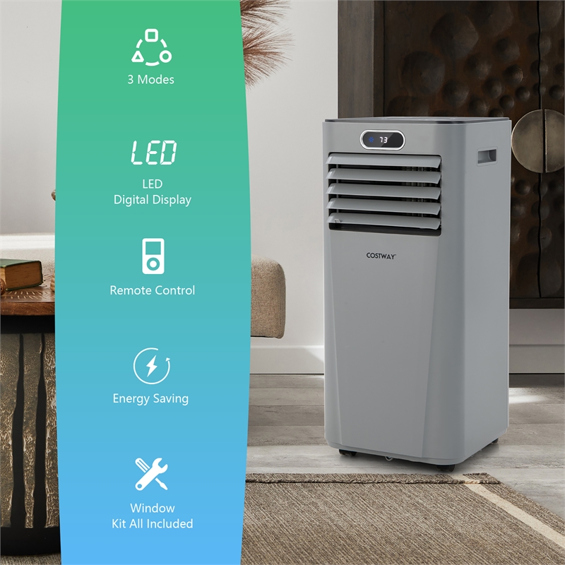 6000 BTU (10000 BTU ASHRAE) Portable Air Conditioner with Remote Control Gray