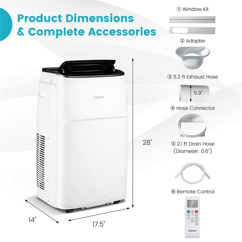 13000 BTU Portable Air Conditioner with Cool Fan Heatand Dehumidifier