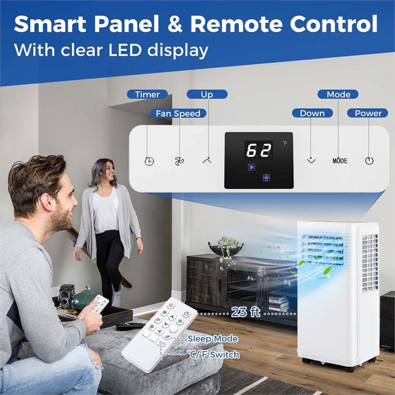 Portable Air Conditioner 9000 BTU AC Unit with Fan Dehumidifier Sleep Mode