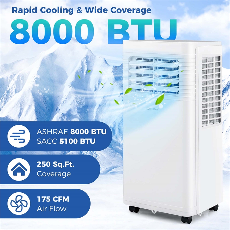 Portable Air Conditioner 9000 BTU AC Unit with Fan Dehumidifier Sleep Mode