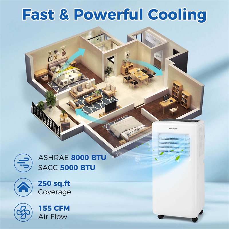 8000 BTU Portable Air Conditioner Air Cooler with Fanand Dehumidifier