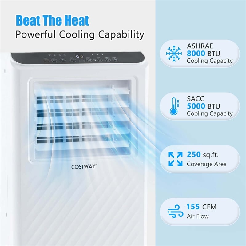 8000 BTU Portable Air Conditioner Air Cooler Dehumidifier Fan 24H Timer