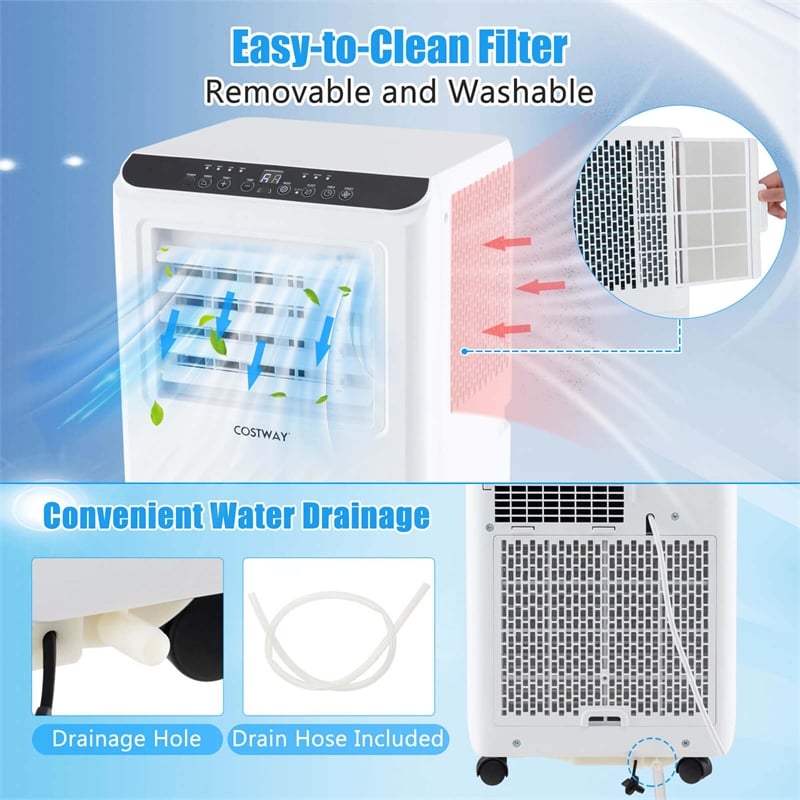 8000 BTU Portable Air Conditioner Air Cooler Dehumidifier Fan 24H Timer