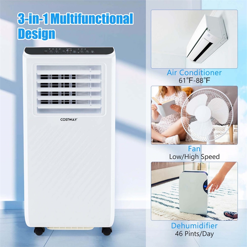 8000 BTU Portable Air Conditioner Air Cooler Dehumidifier Fan 24H Timer