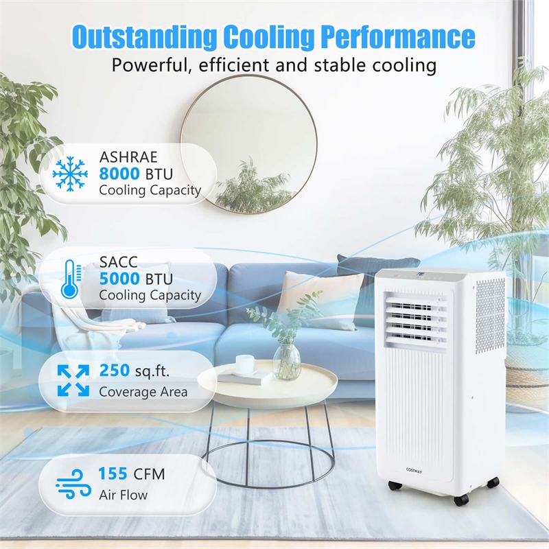8000 BTU Portable Air Conditioner Freestanding Air Cooler with Dehumidifier