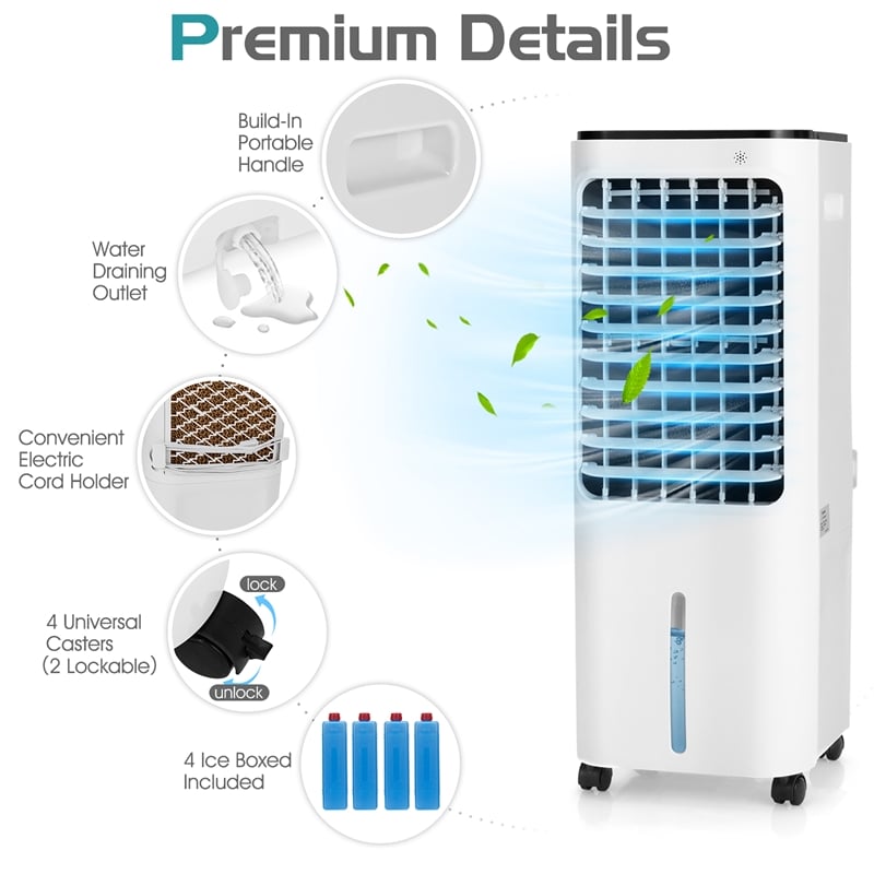 4 in 1 Portable Evaporative Air Cooler 12L Water Tank 4 Ice Boxes White