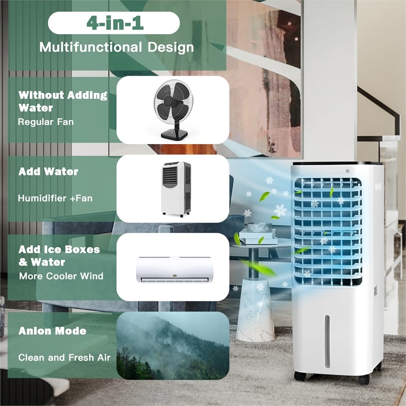 4 in 1 Portable Evaporative Air Cooler 12L Water Tank 4 Ice Boxes White