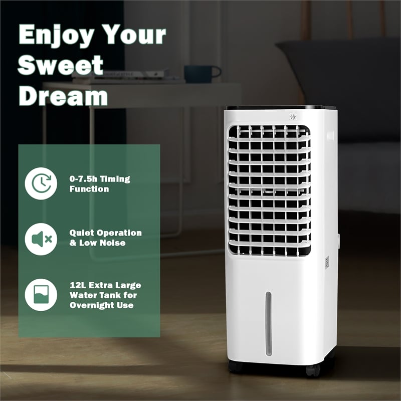 4 in 1 Portable Evaporative Air Cooler 12L Water Tank 4 Ice Boxes White