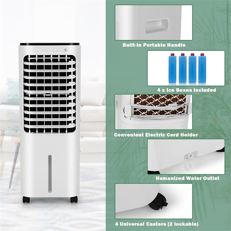 4 in 1 Portable Evaporative Air Cooler 12L Water Tank 4 Ice Boxes White
