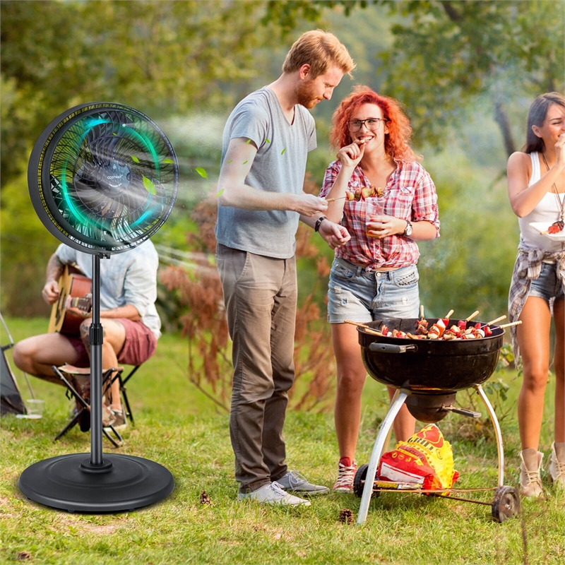 16inch Oscillating Fan Misting Pedestal Fan with Hose Connector Black Black