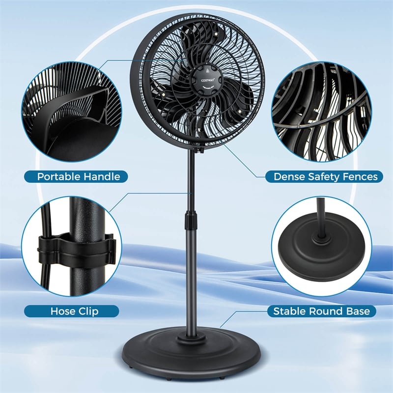 16inch Oscillating Fan Misting Pedestal Fan with Hose Connector Black Black