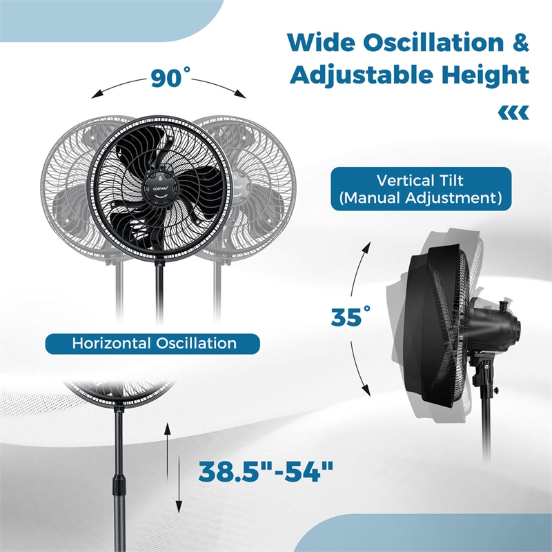16inch Oscillating Fan Misting Pedestal Fan with Hose Connector Black Black