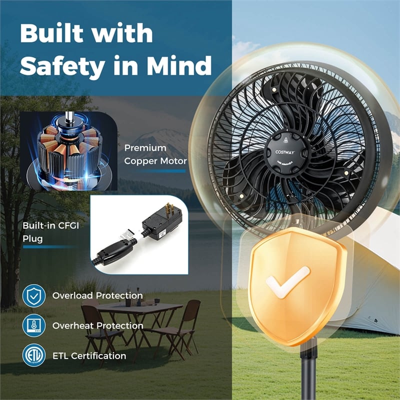 16inch Oscillating Fan Misting Pedestal Fan with Hose Connector Black Black