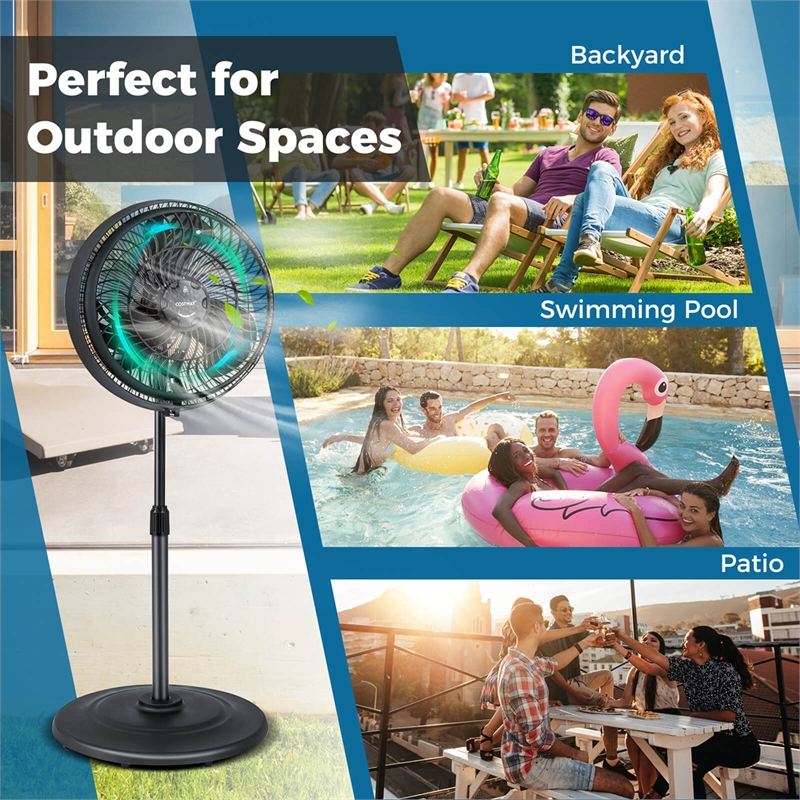 16inch Oscillating Fan Misting Pedestal Fan with Hose Connector Black Black