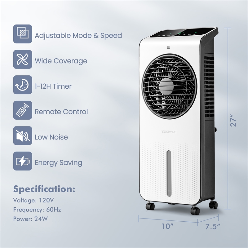 Evaporative Air Cooler Swamp Cooling Fan with 12H Timer Remote White