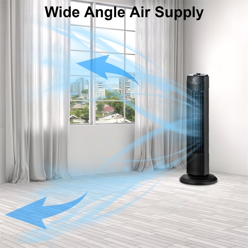 Fantask 35W 28inchOscillating Tower Fan 3 Wind Speed Quiet Black