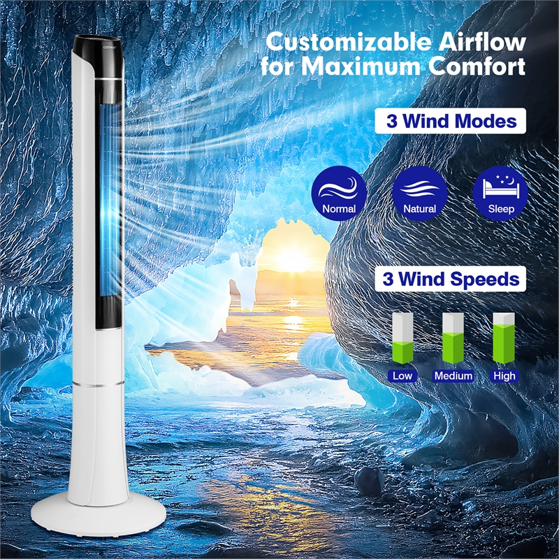 Portable 48inch Tower Fan with Remote and LED Control White